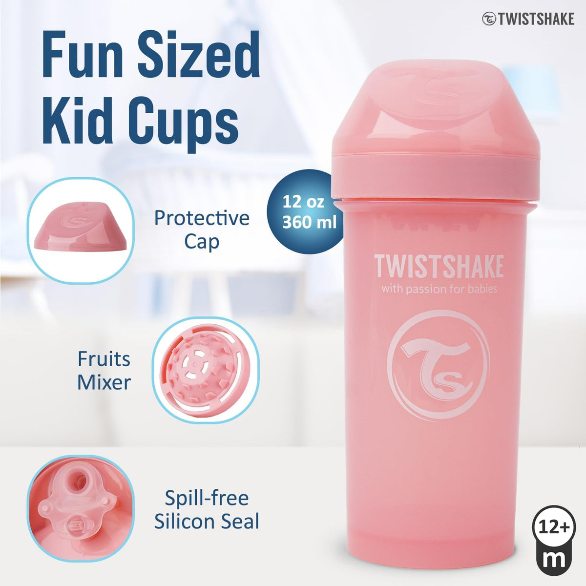 Twistshake Kid Cup 360ml 12+m Pastel Pink
