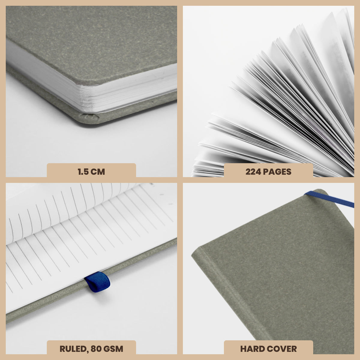 A5 Archive Ruled Paper Journal Notebook, 224 Pages (Grey)