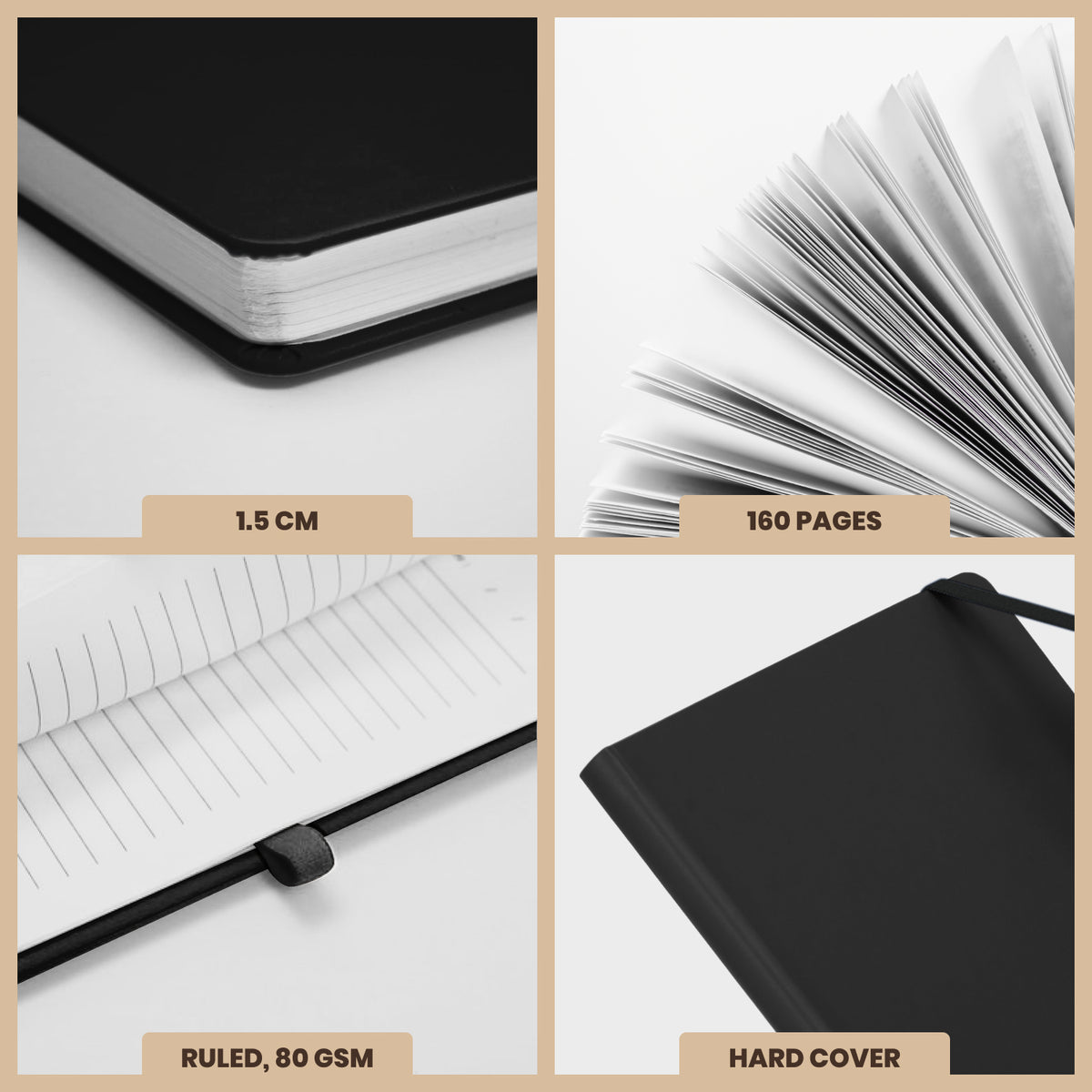 A5 Maestro Journal Notebook – Ruled Paper, 160 Pages (Black)