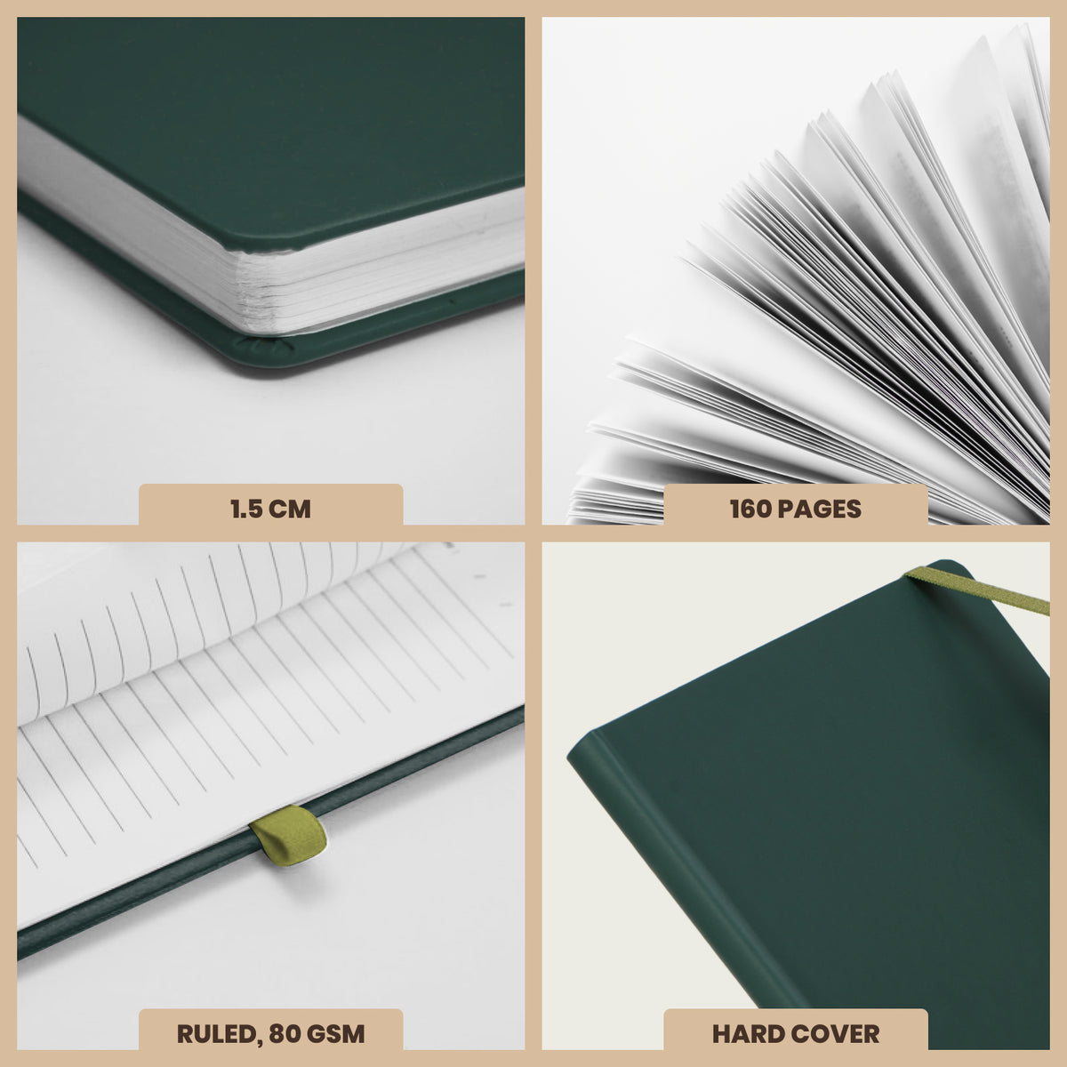 A5 Maestro Journal Notebook – Ruled Paper, 160 Pages (Dark Green)