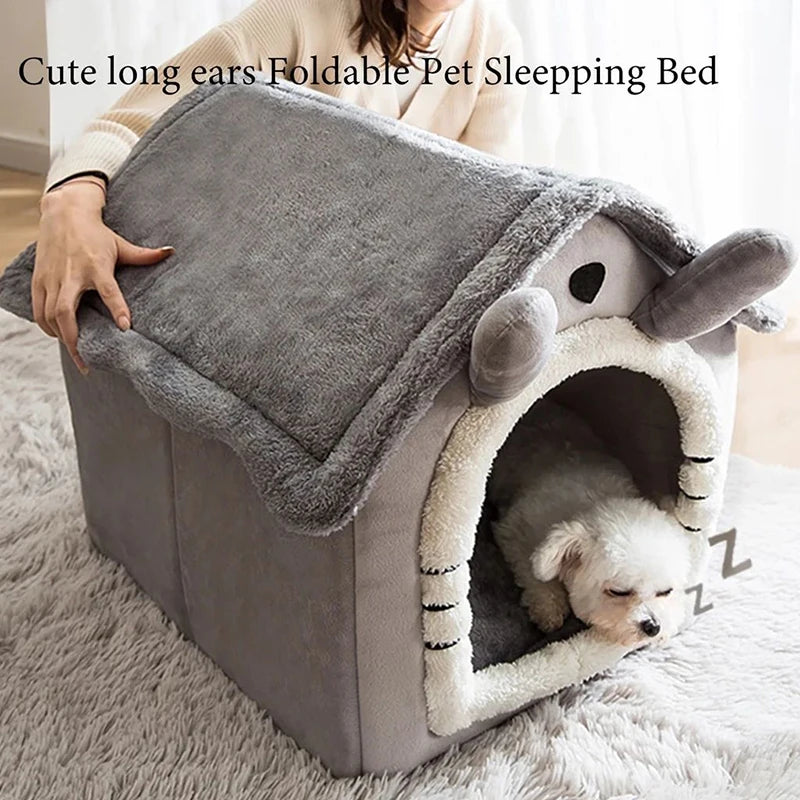 Indoor Warm Dog House - Soft Pet Bed Tent House, Dog Kennel & Cat Bed with Removable Cushion