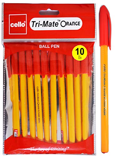 Cello Tri-Mate Orange Ballpoint Pens – 0.7MM – Black, Blue & Red Ink – Pack of 10