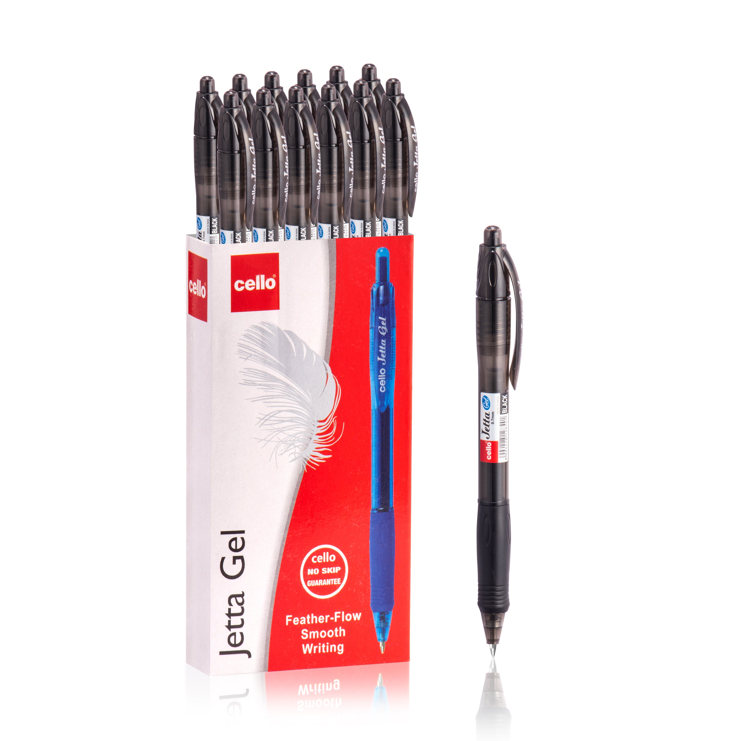 Cello Jetta Retractable Gel Pens – 0.7MM – Black, Blue & Red – Pack of 12