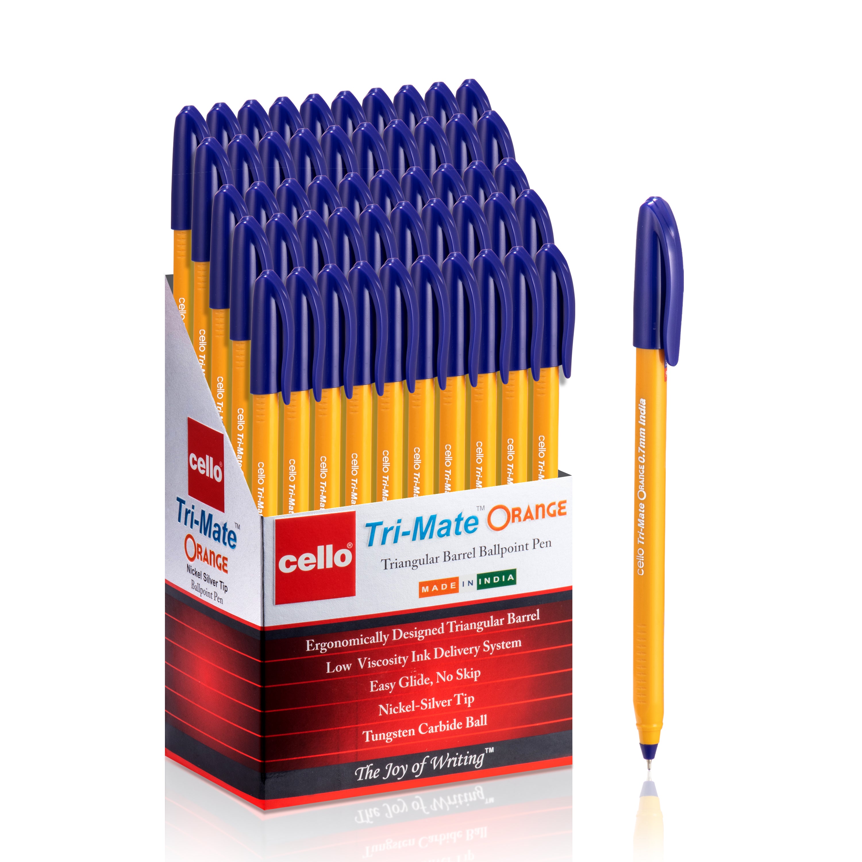 Cello Tri-Mate Orange Ballpoint Pens – 0.7MM – Black, Blue & Red Ink – Pack of 10