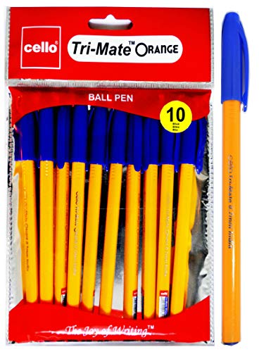 Cello Tri-Mate Orange Ballpoint Pens – 0.7MM – Black, Blue & Red Ink – Pack of 10