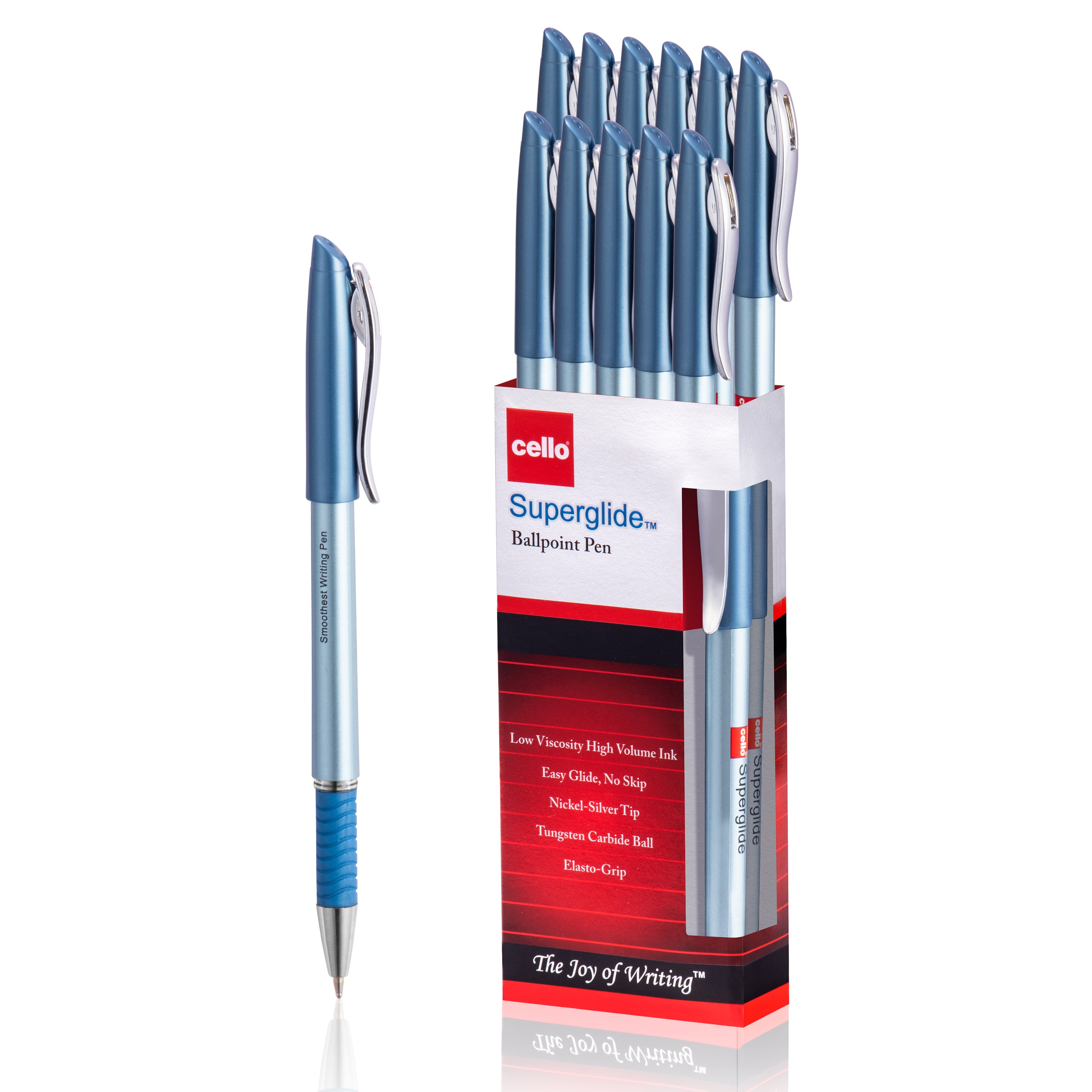 Cello Superglide Ballpoint Pens – 1.0MM – Black, Blue & Red – Pack of 12