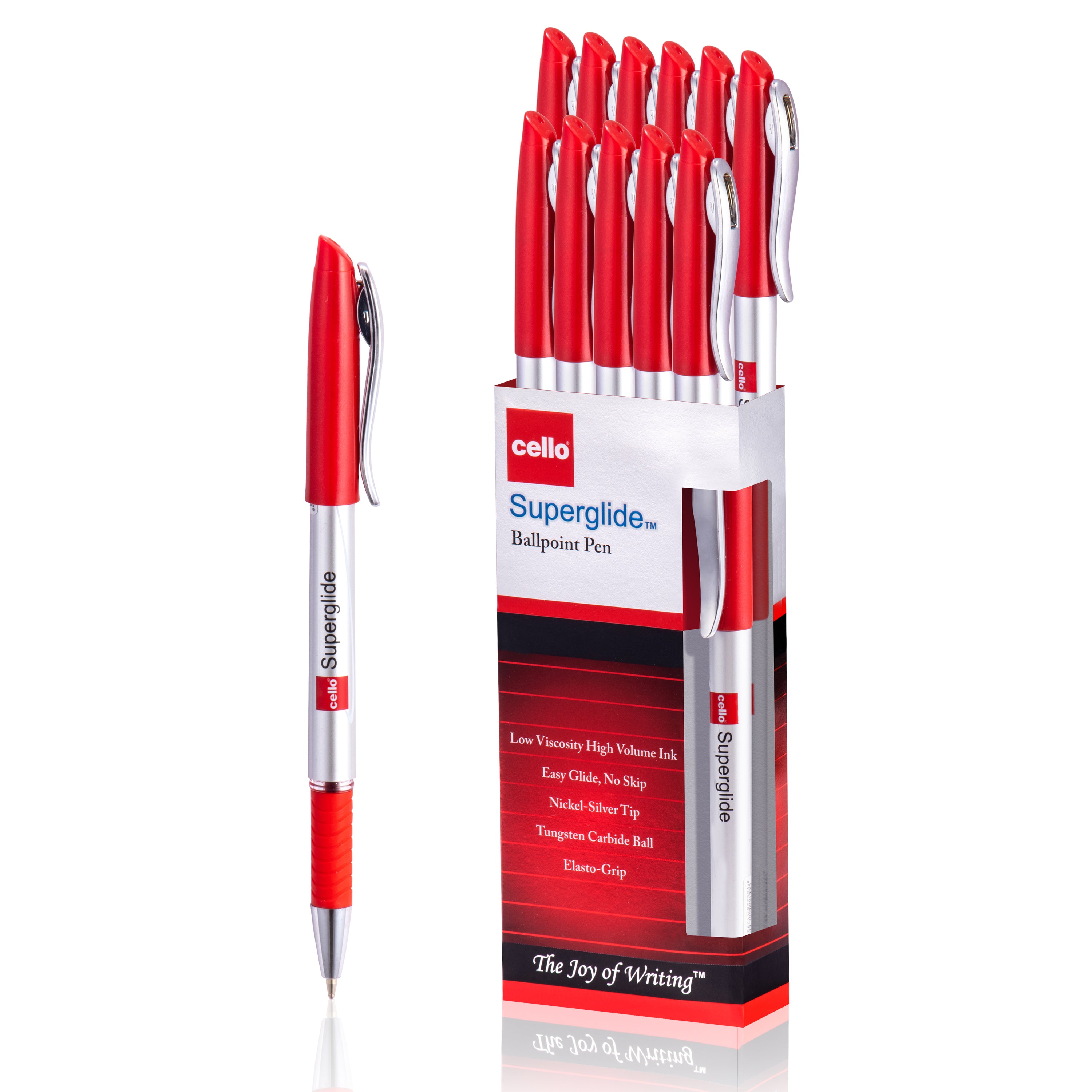 Cello Superglide Ballpoint Pens – 1.0MM – Black, Blue & Red – Pack of 12
