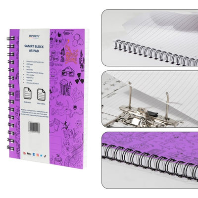 Infinity Lined Spiral Journal Notebook, Smart Block Notebook Wire Spiral Notebook, Durable Hardcover College Ruled Note Pad, 224 Pages Writing Pad, Notepads for Office Work (6, Purple)