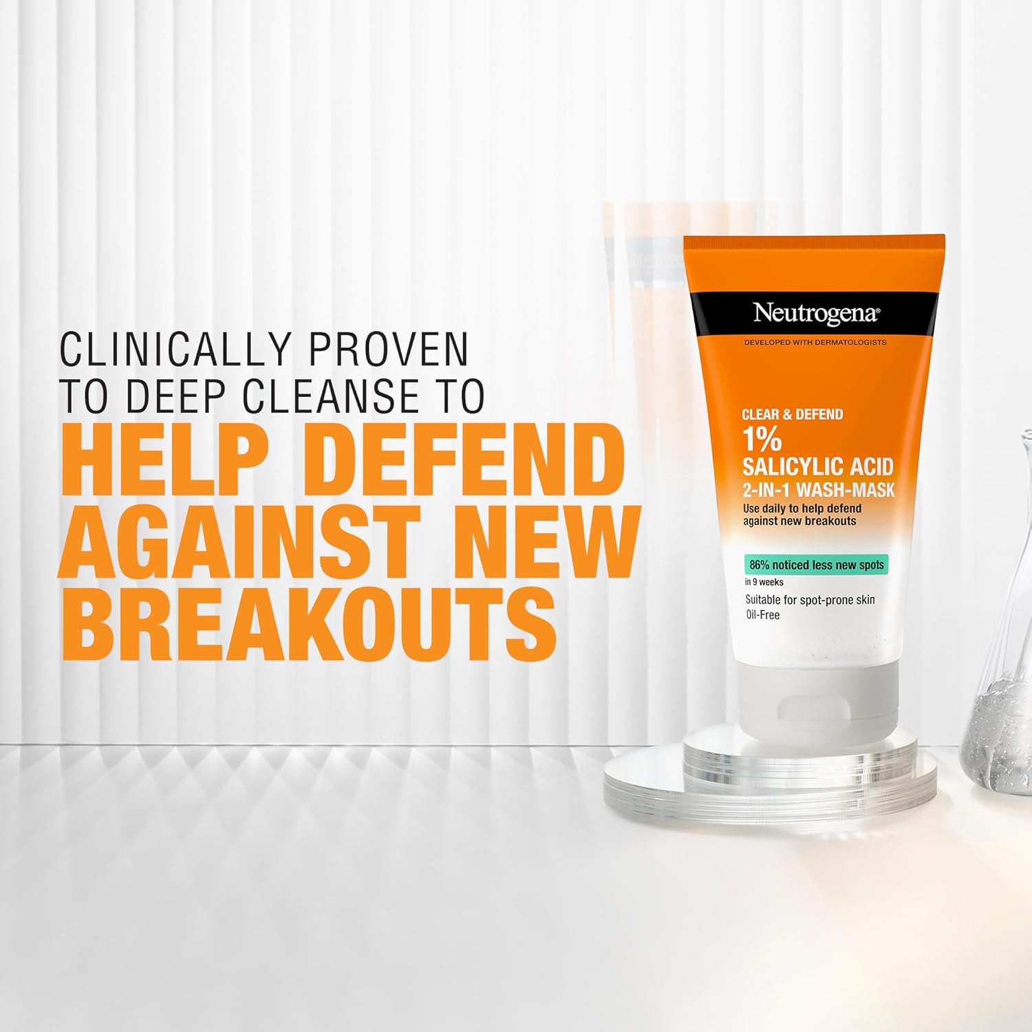 Neutrogena Clear & Defend 2-in-1 Wash-Mask, 150ml (1% Salicylic Acid)