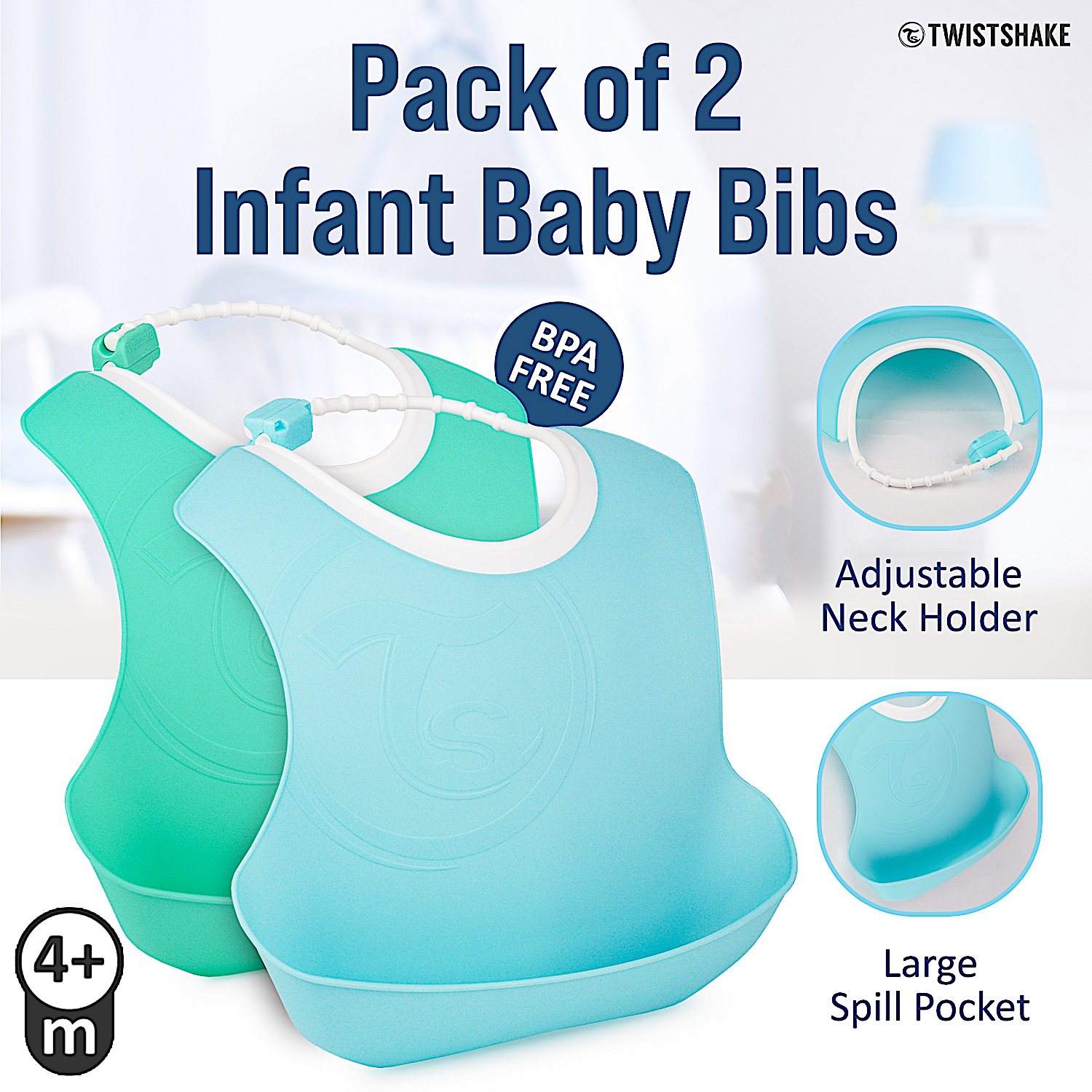 Twistshake Bib – 4+ Months – Pastel Blue/Green