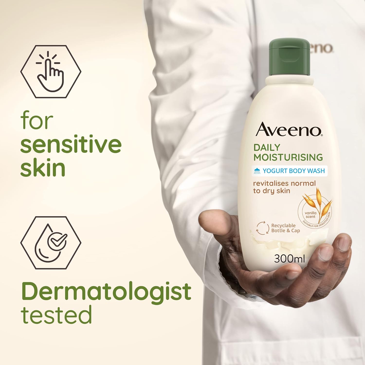 Aveeno Daily Moisturising Yogurt Body Wash, Vanilla & Oat Scent, 300ml