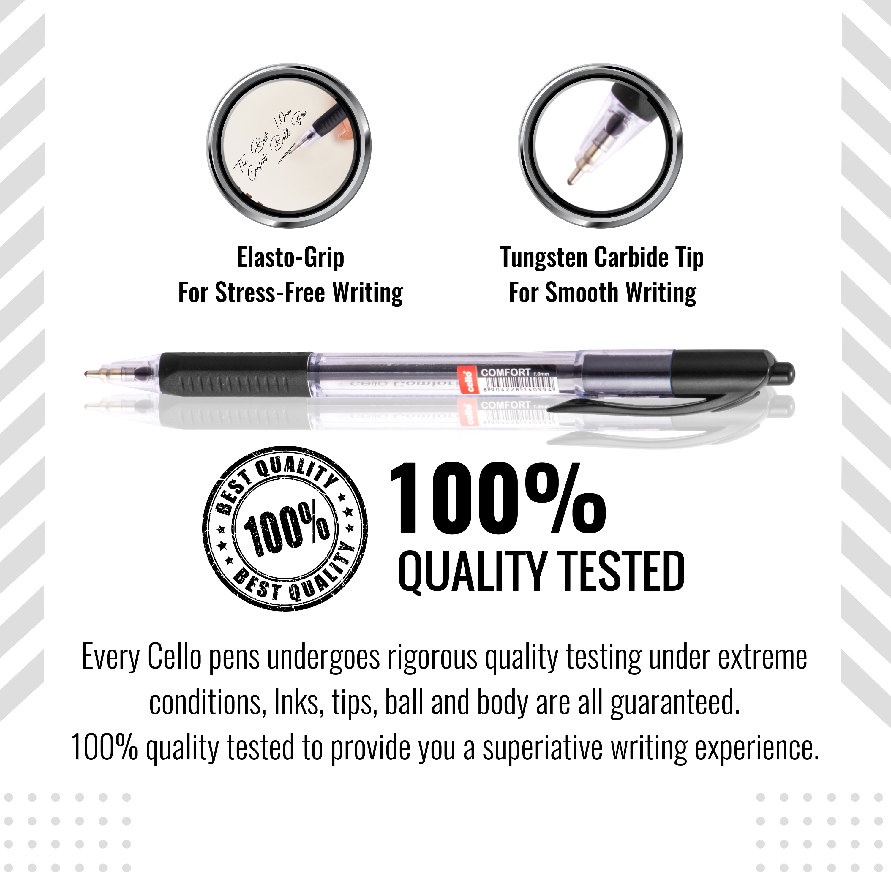 Cello Topball Grip Retractable Ballpoint Pens – 1.0MM – Black, Blue & Red – Pack of 12