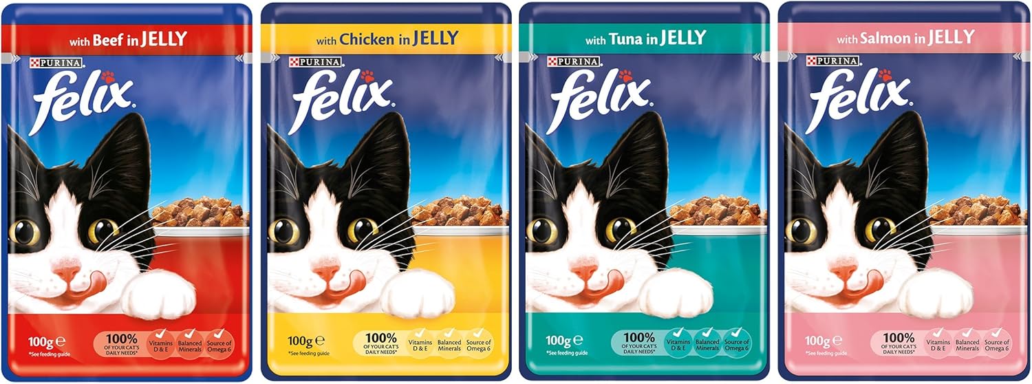 Felix Mixed Selection in Jelly Wet Cat Food Pouches, 80 x 100g – Variety Pack for Adult Cats