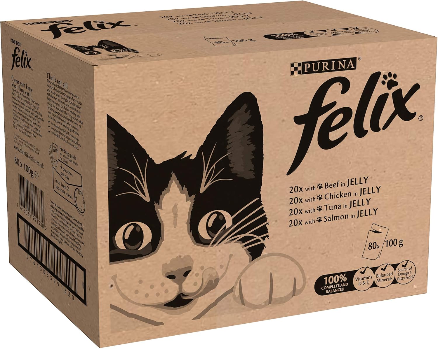 Felix Mixed Selection in Jelly Wet Cat Food Pouches, 80 x 100g – Variety Pack for Adult Cats