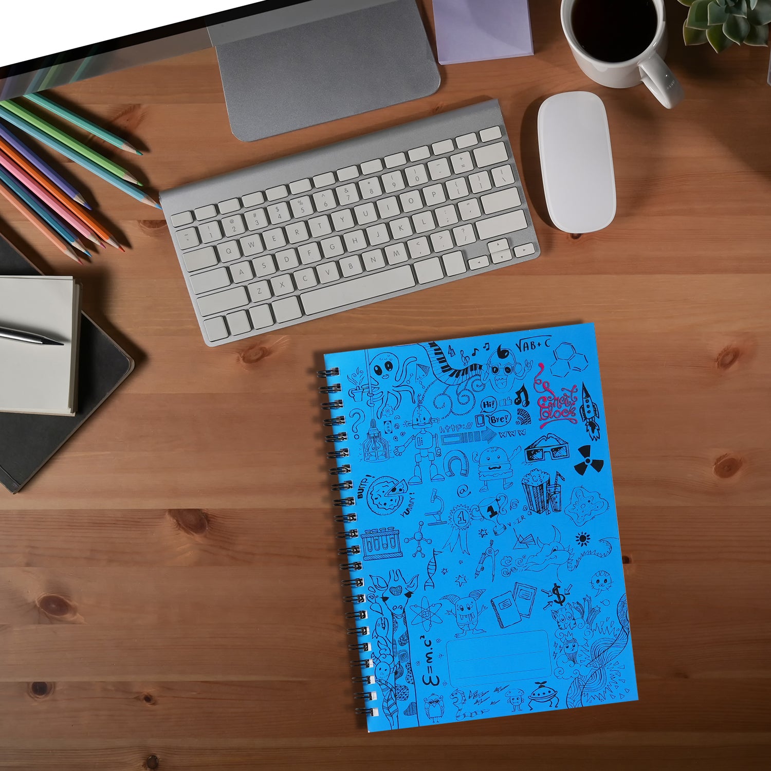 Smart Block Lined Spiral Journal Notebook, 224 Pages (Blue)