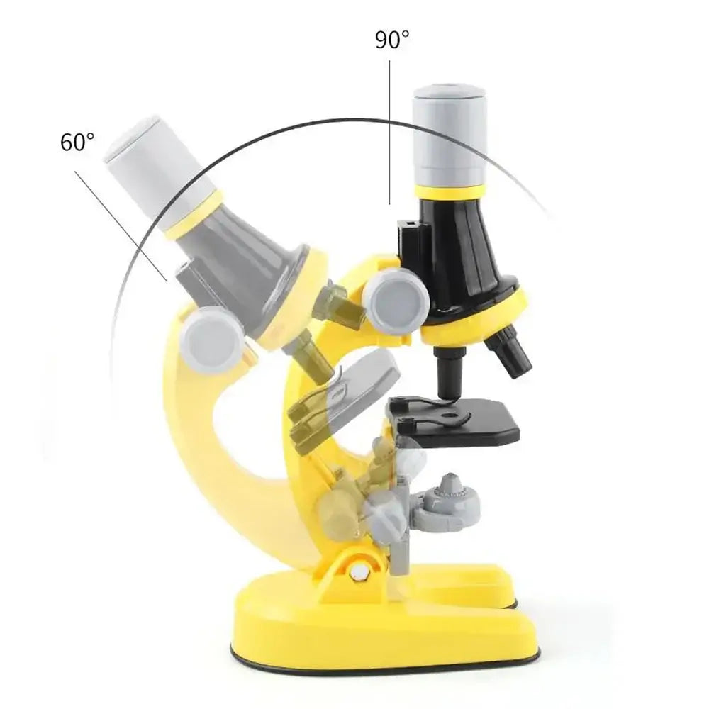 Yellow mini microscope toy with adjustable angles for kids' educational science exploration.