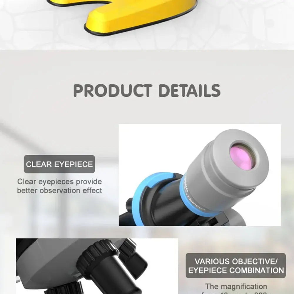 Close-up view of the Mini Microscope Toy showing clear eyepiece and objective lens for enhanced scientific exploration.