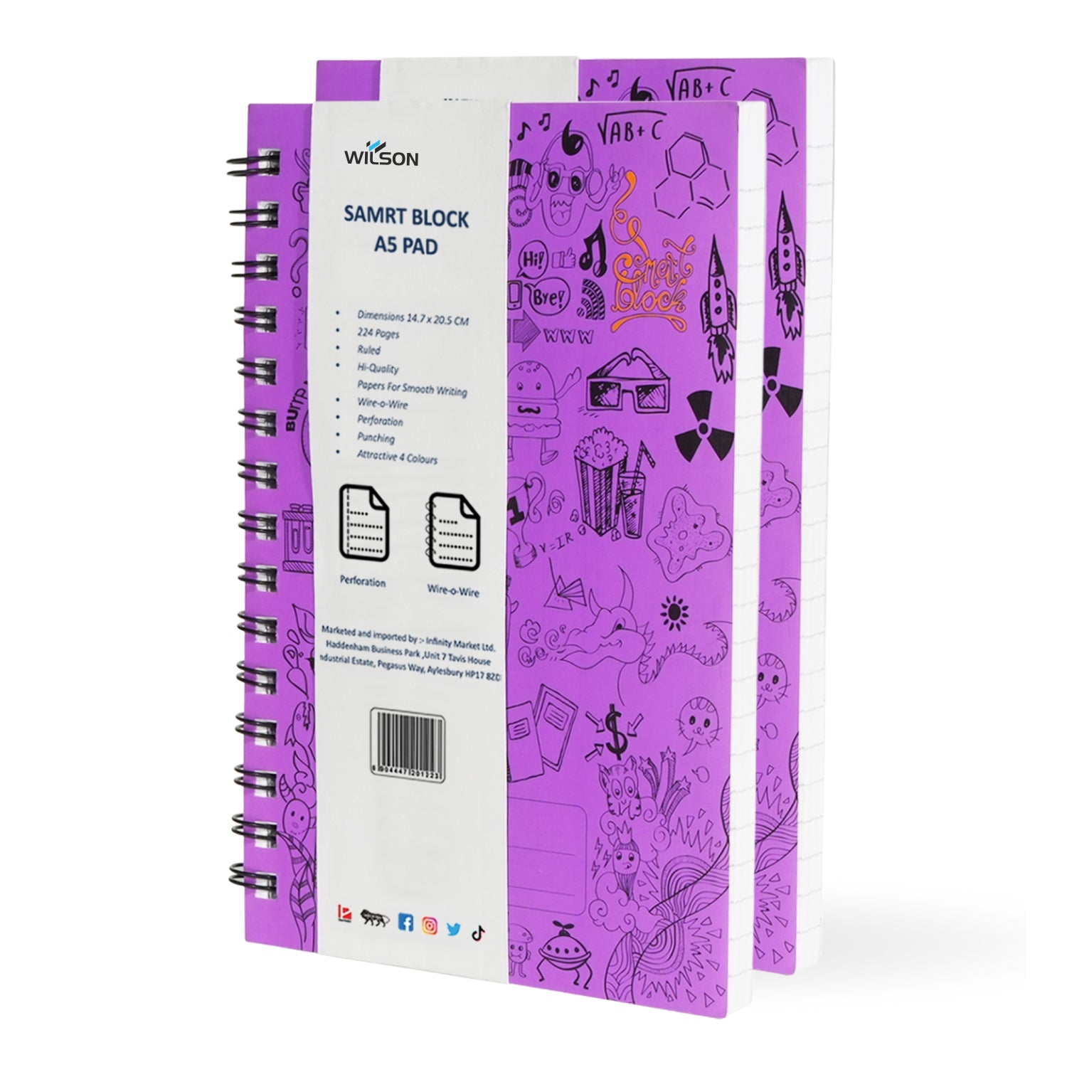 A4 Smart Block Lined Spiral Journal Notebook, 224 Pages (Purple)