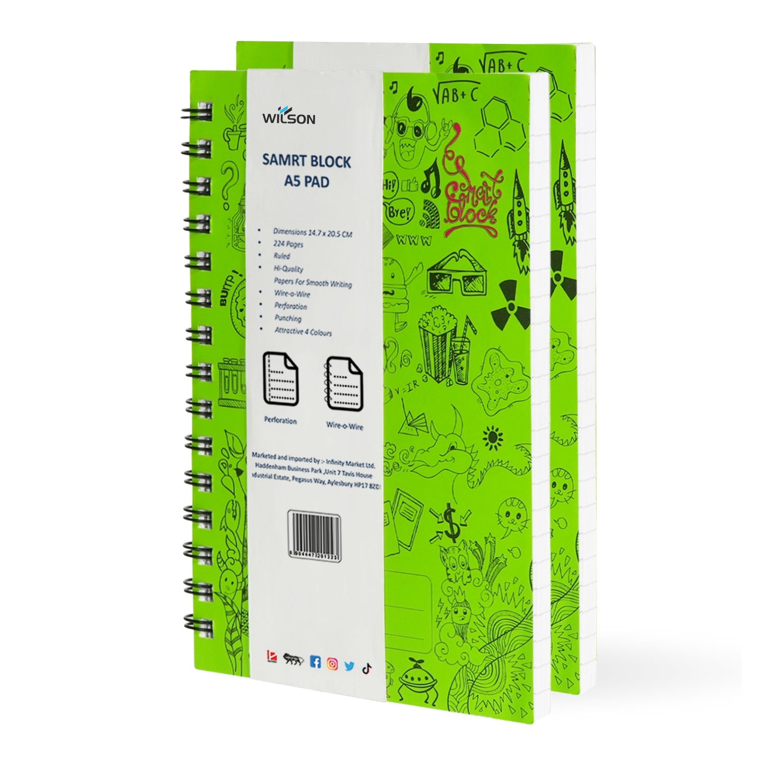 Smart Block Lined Spiral Journal Notebook, 224 Pages (Green)