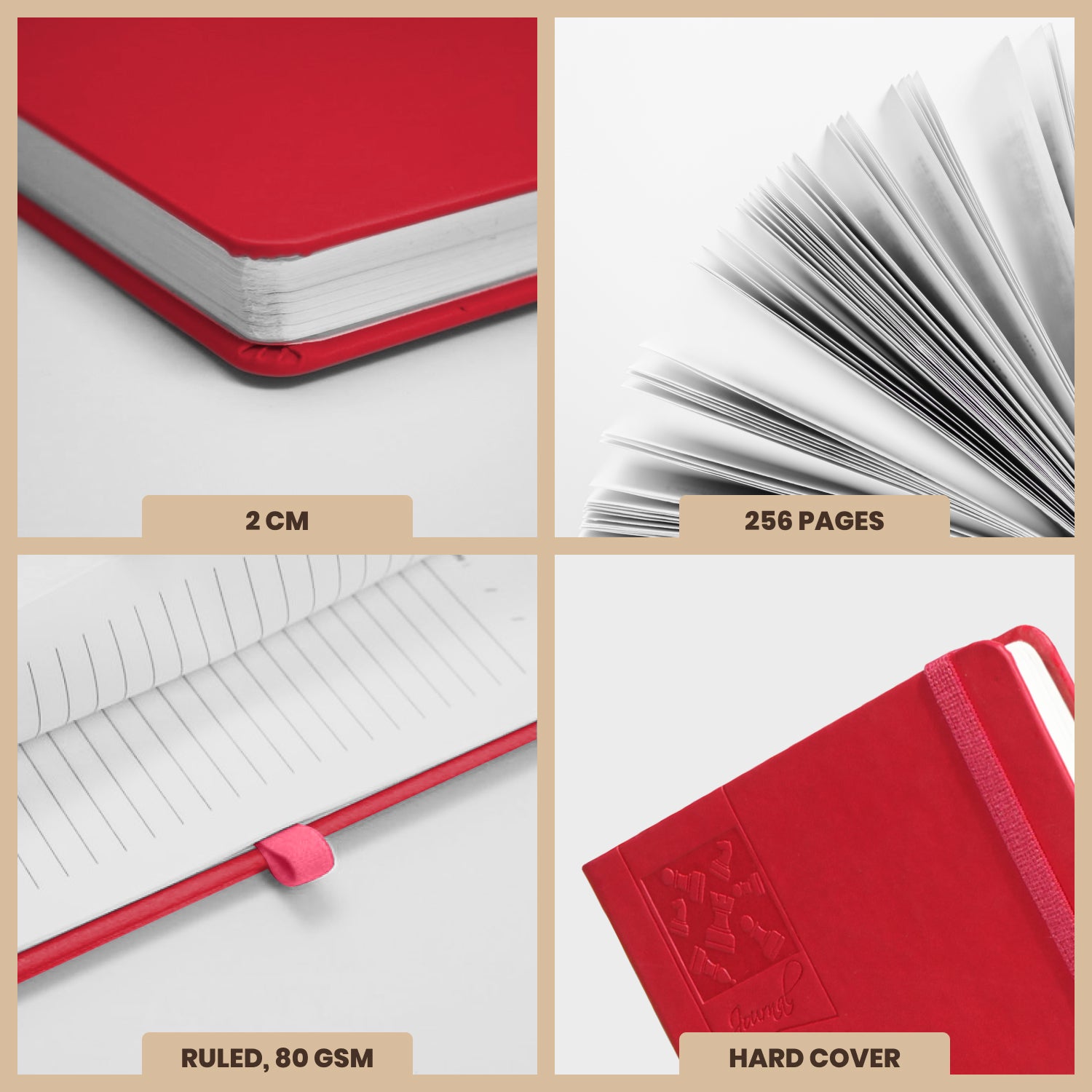 A5 Chess Works Privy Journal Notebook, 256 Pages (Red)
