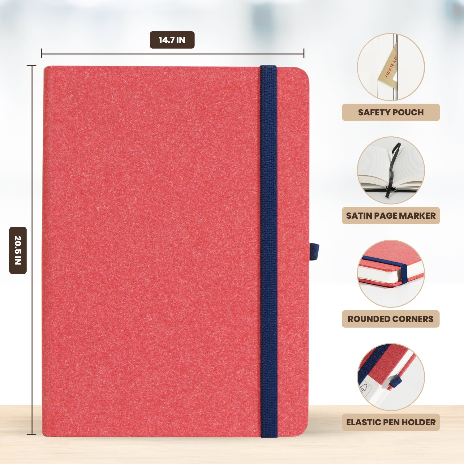 A5 Archive Ruled Paper Journal Notebook, 224 Pages (Red)