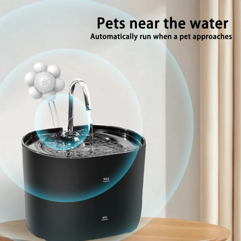 Stainless Steel Pet Water Fountain for Cats & Dogs – Automatic Cycle with Ultra-Silent Pump for Fresh, Filtered Drinking Water.