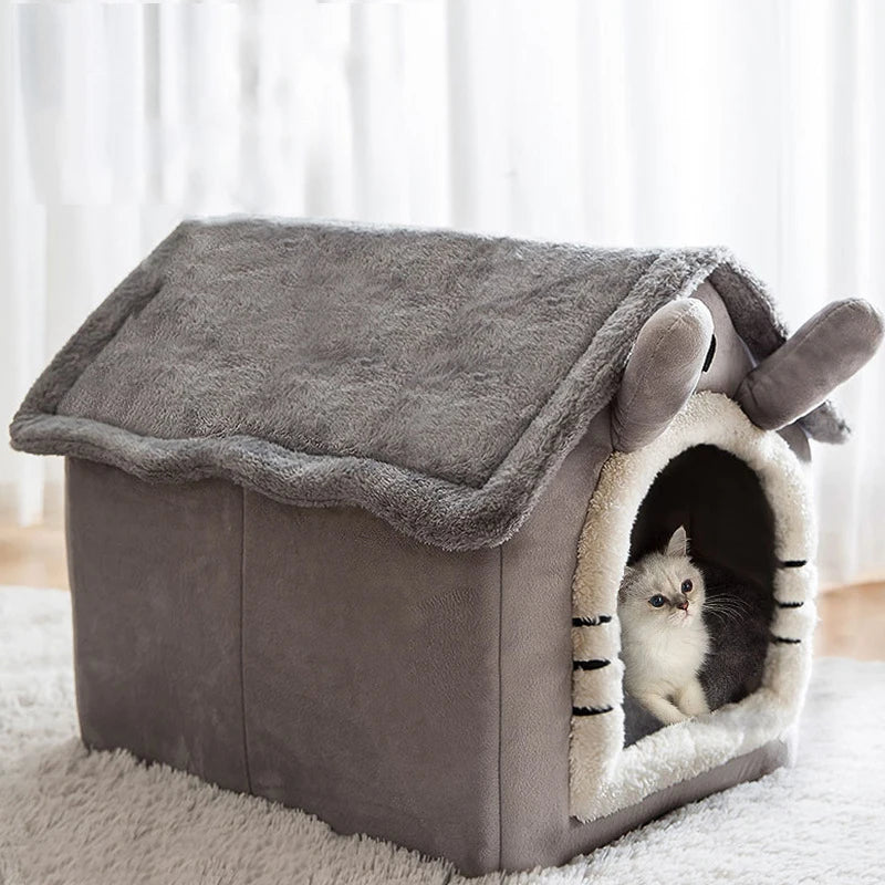 Indoor Warm Dog House - Soft Pet Bed Tent House, Dog Kennel & Cat Bed with Removable Cushion