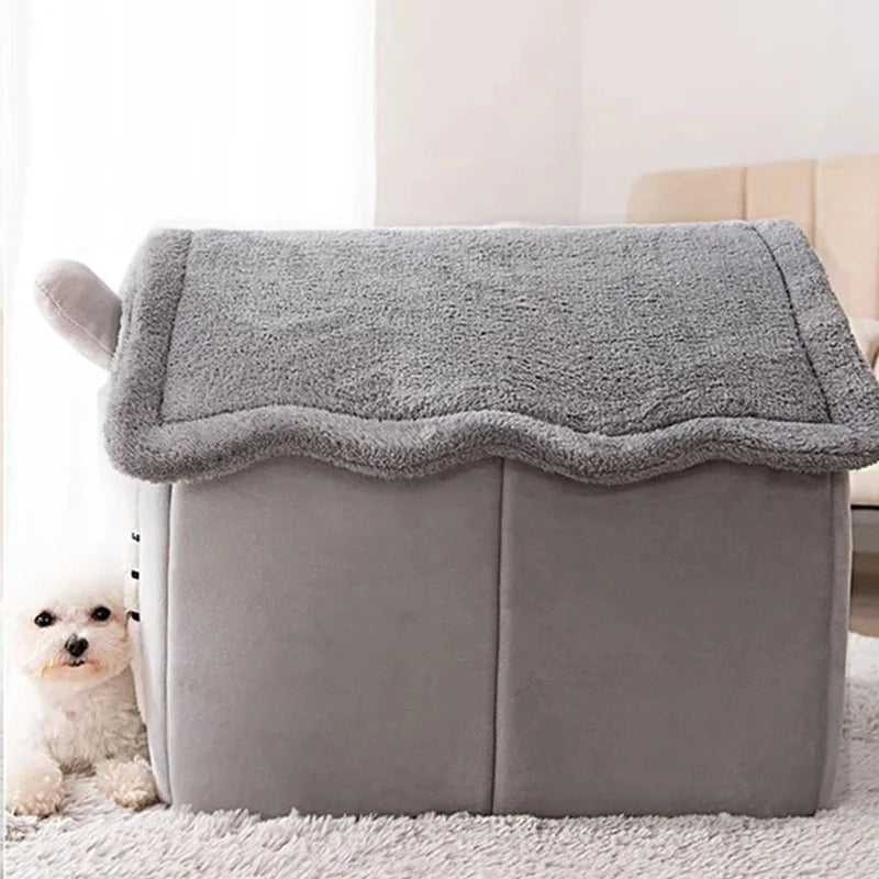 Indoor Warm Dog House - Soft Pet Bed Tent House, Dog Kennel & Cat Bed with Removable Cushion