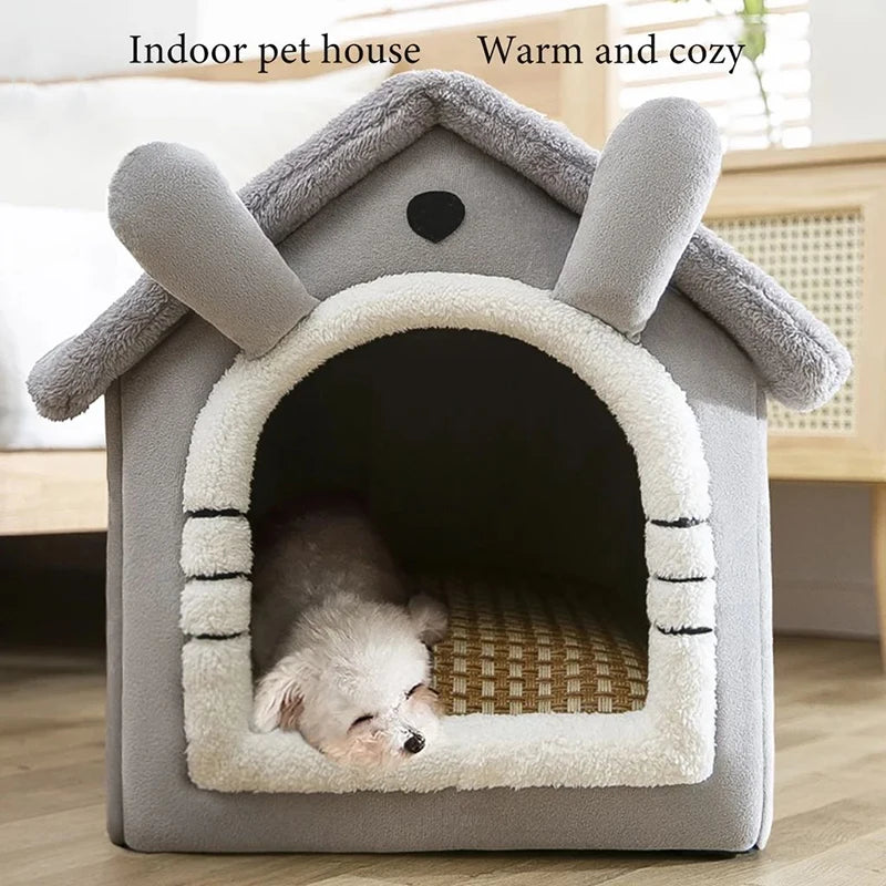 Indoor Warm Dog House - Soft Pet Bed Tent House, Dog Kennel & Cat Bed with Removable Cushion
