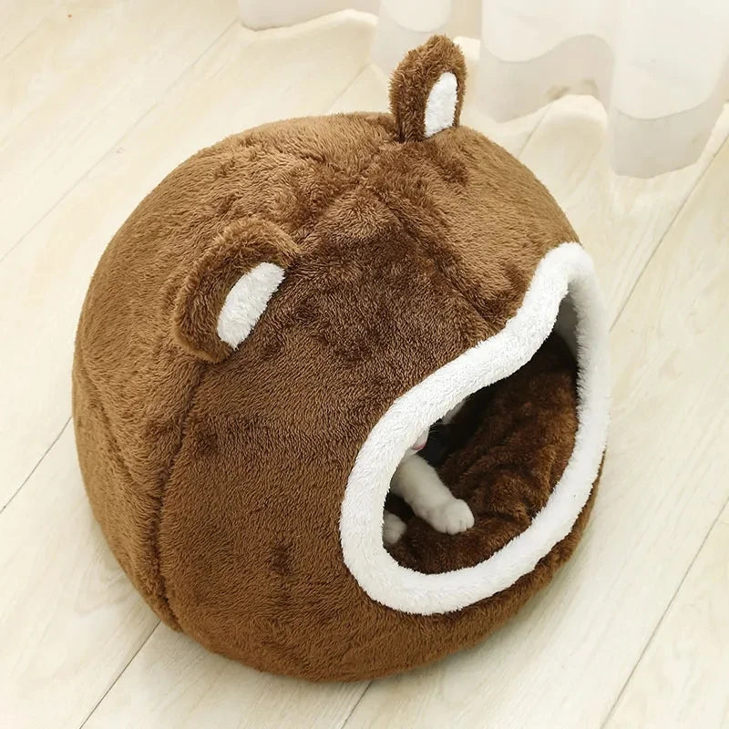 Cat Bed - Warm Pet House with Soft Long Plush, Kitten Lounger Cushion, Tent Cave Beds for Small Dogs and Cozy Cats