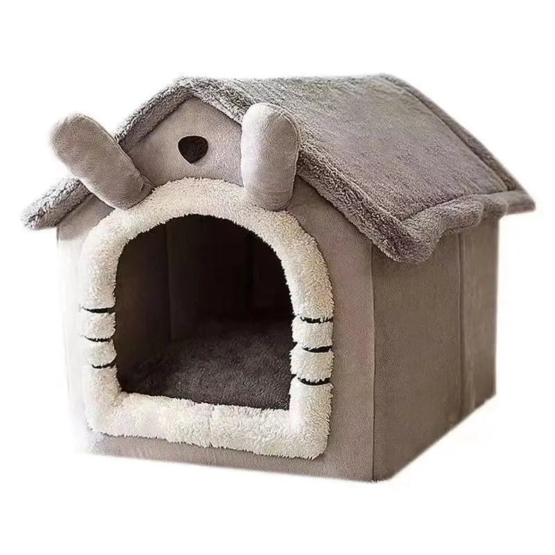 Indoor Warm Dog House - Soft Pet Bed Tent House, Dog Kennel & Cat Bed with Removable Cushion
