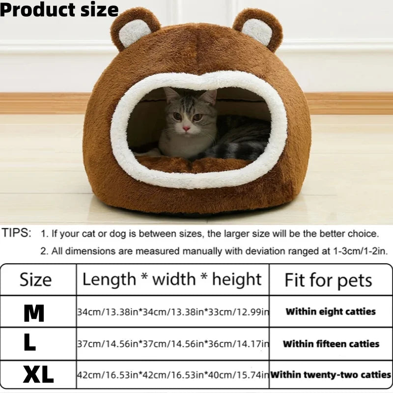 Cat Bed - Warm Pet House with Soft Long Plush, Kitten Lounger Cushion, Tent Cave Beds for Small Dogs and Cozy Cats