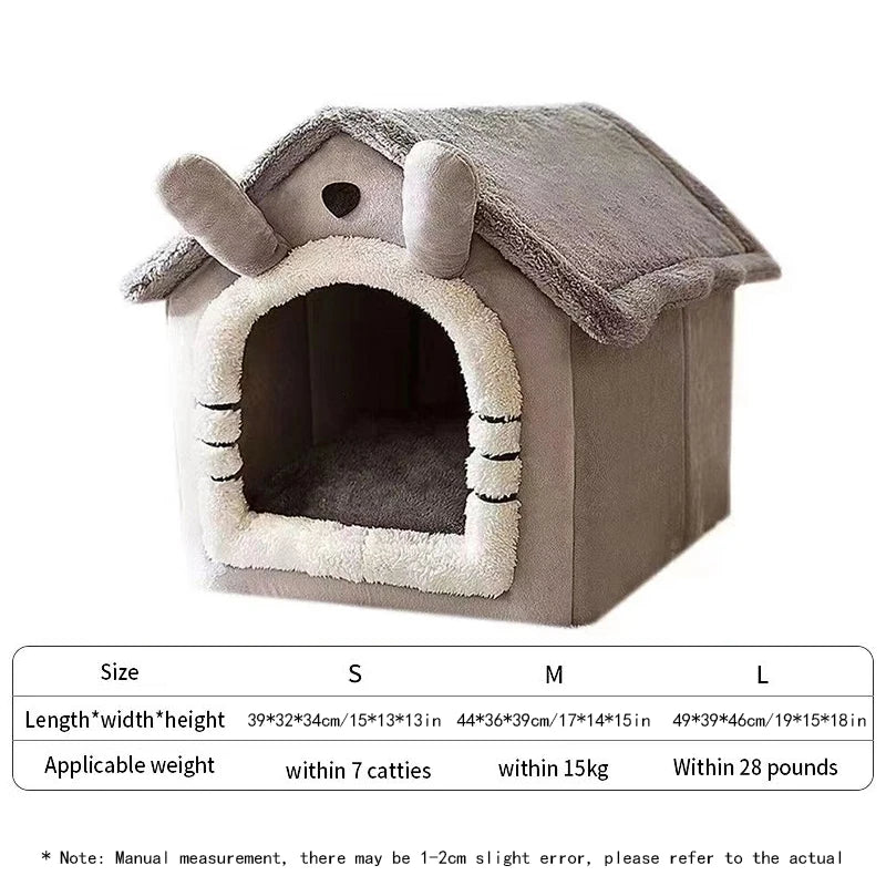 Indoor Warm Dog House - Soft Pet Bed Tent House, Dog Kennel & Cat Bed with Removable Cushion