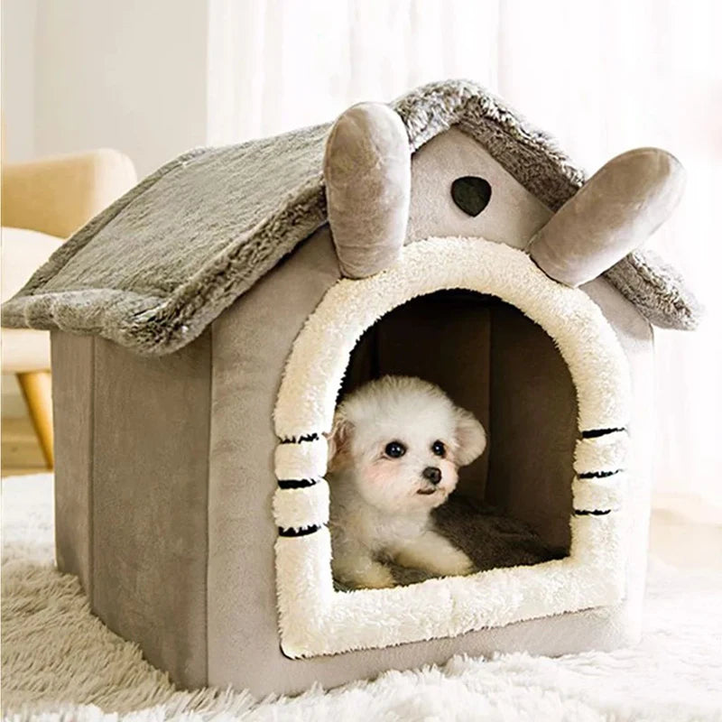 Indoor Warm Dog House - Soft Pet Bed Tent House, Dog Kennel & Cat Bed with Removable Cushion