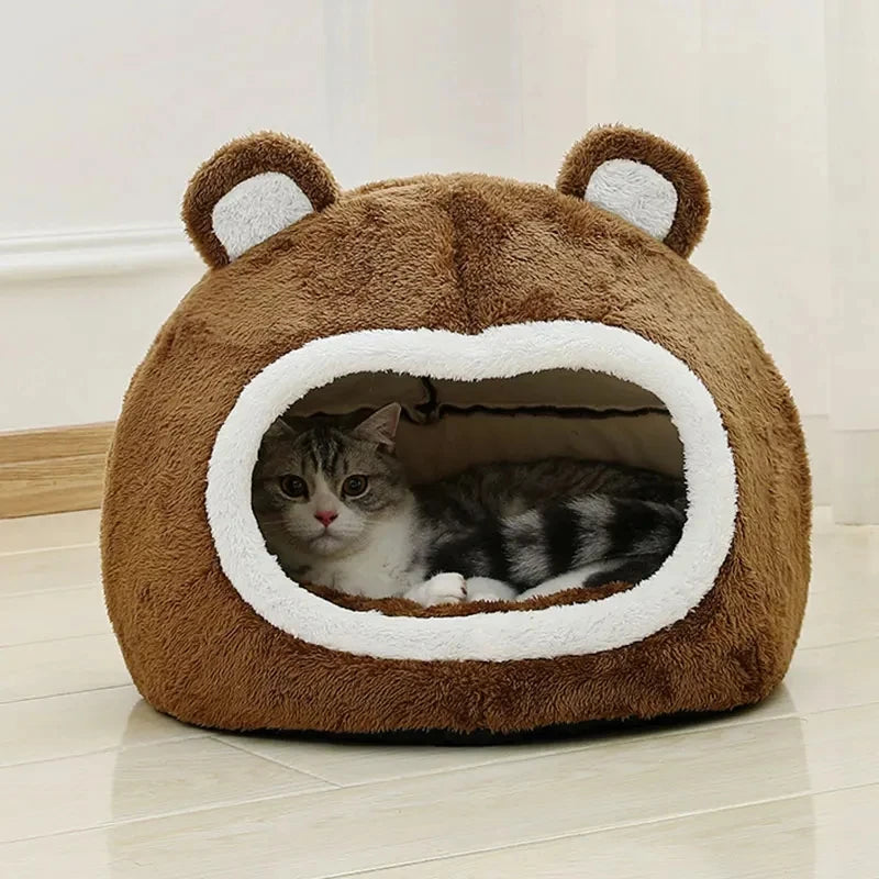 Cat Bed - Warm Pet House with Soft Long Plush, Kitten Lounger Cushion, Tent Cave Beds for Small Dogs and Cozy Cats