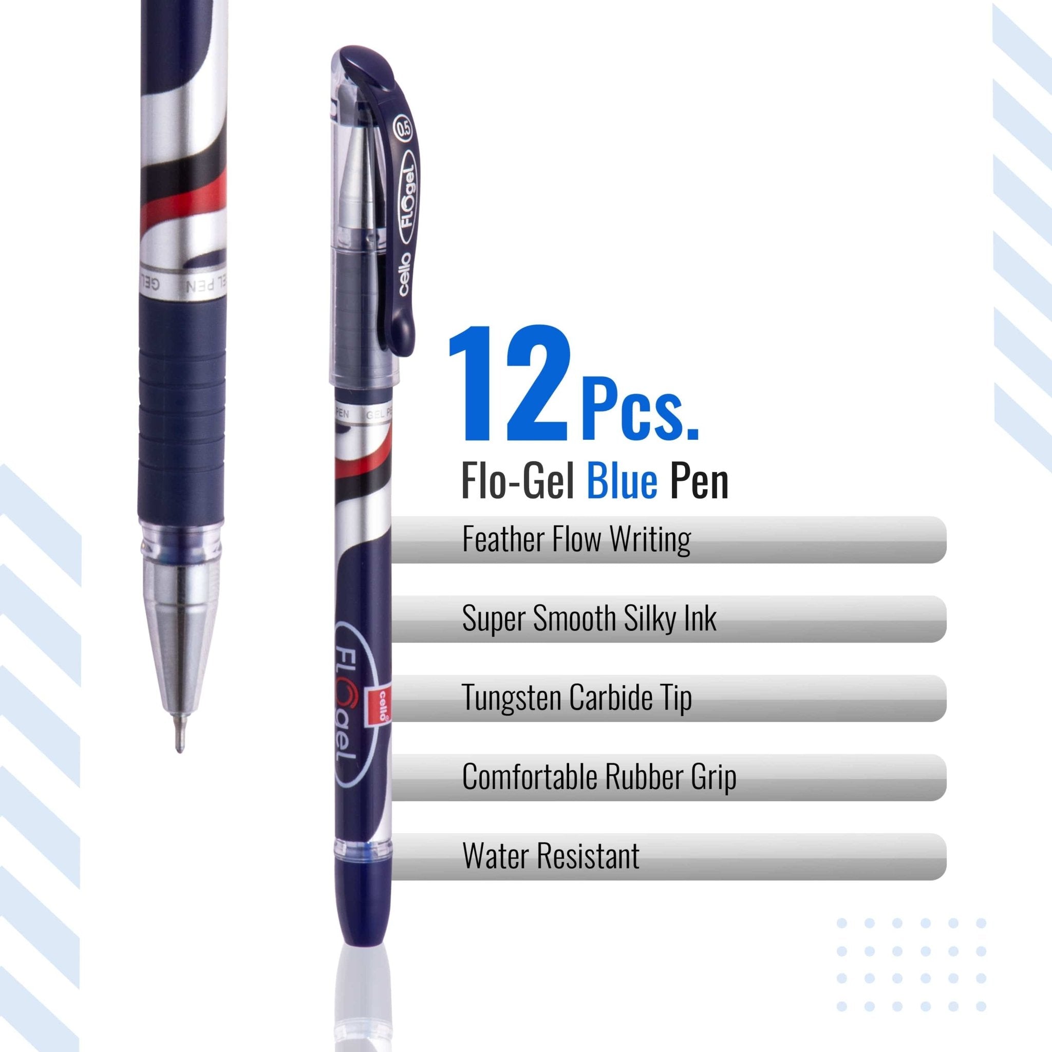 Cello Flo - Gel Ballpoint Black Gel Ink Pen 0.5mm, Pack of 12 - Infinity Market