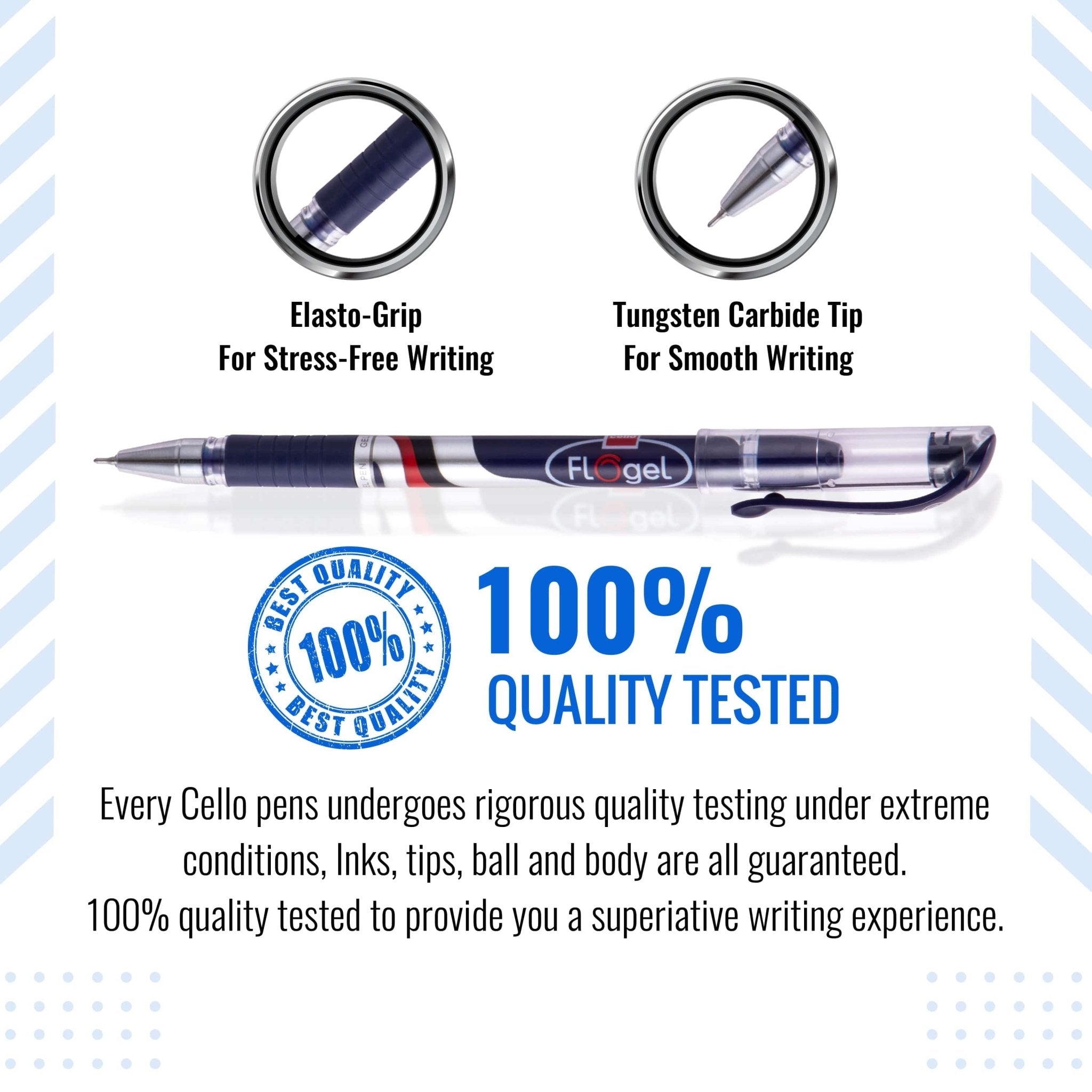 Cello Flo - Gel Ballpoint Black Gel Ink Pen 0.5mm, Pack of 12 - Infinity Market