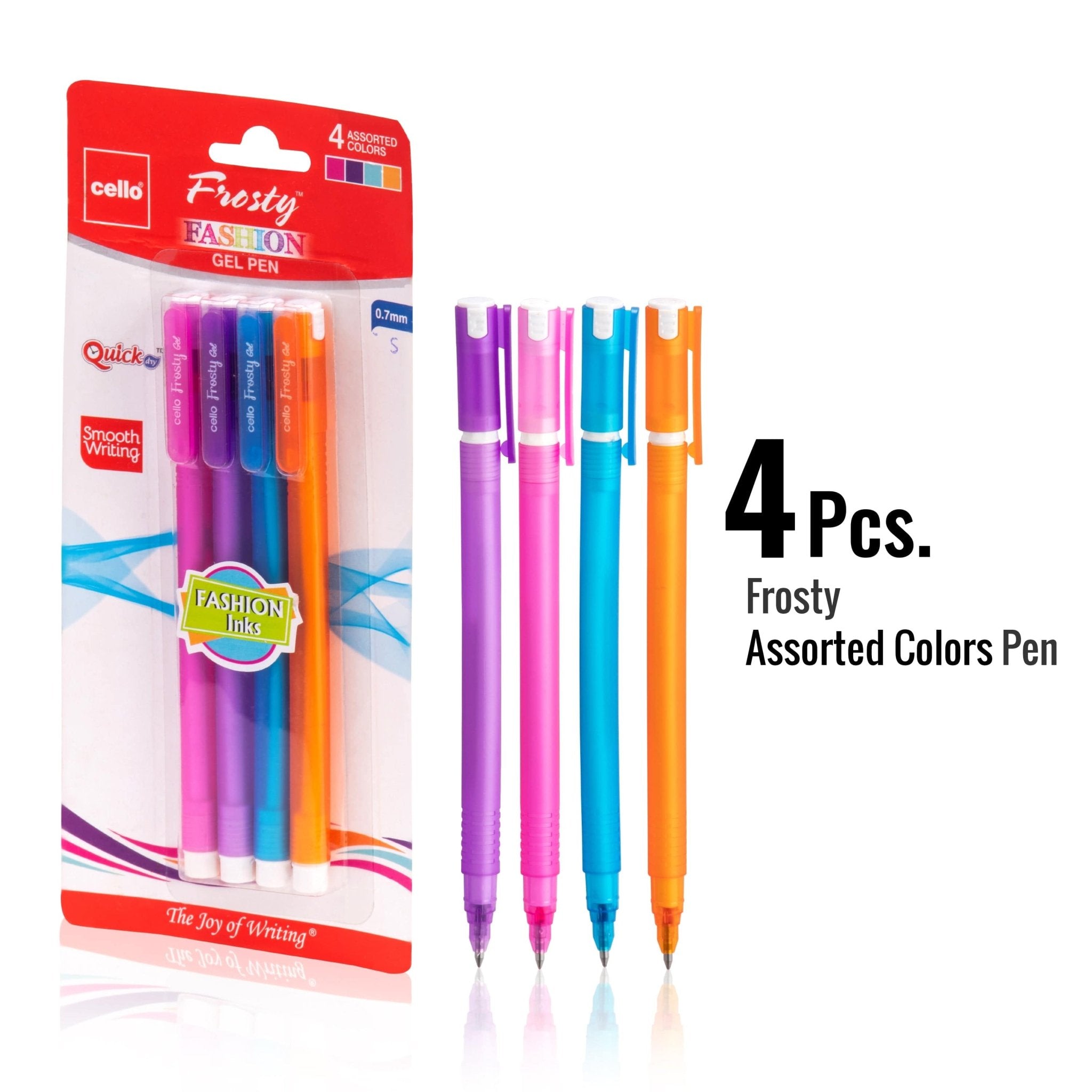 Cello Frosty Coloured Gel Ballpoint Pens, 0.7 mm, Multicoloured Pack of 4 - Infinity Market