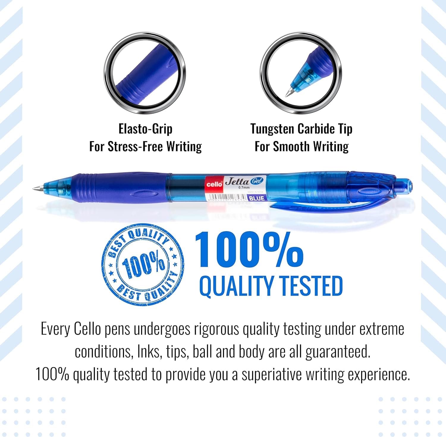 Cello Jetta Retractable Gel Pens (0.7mm) Blue, Pack of 12 - Infinity Market