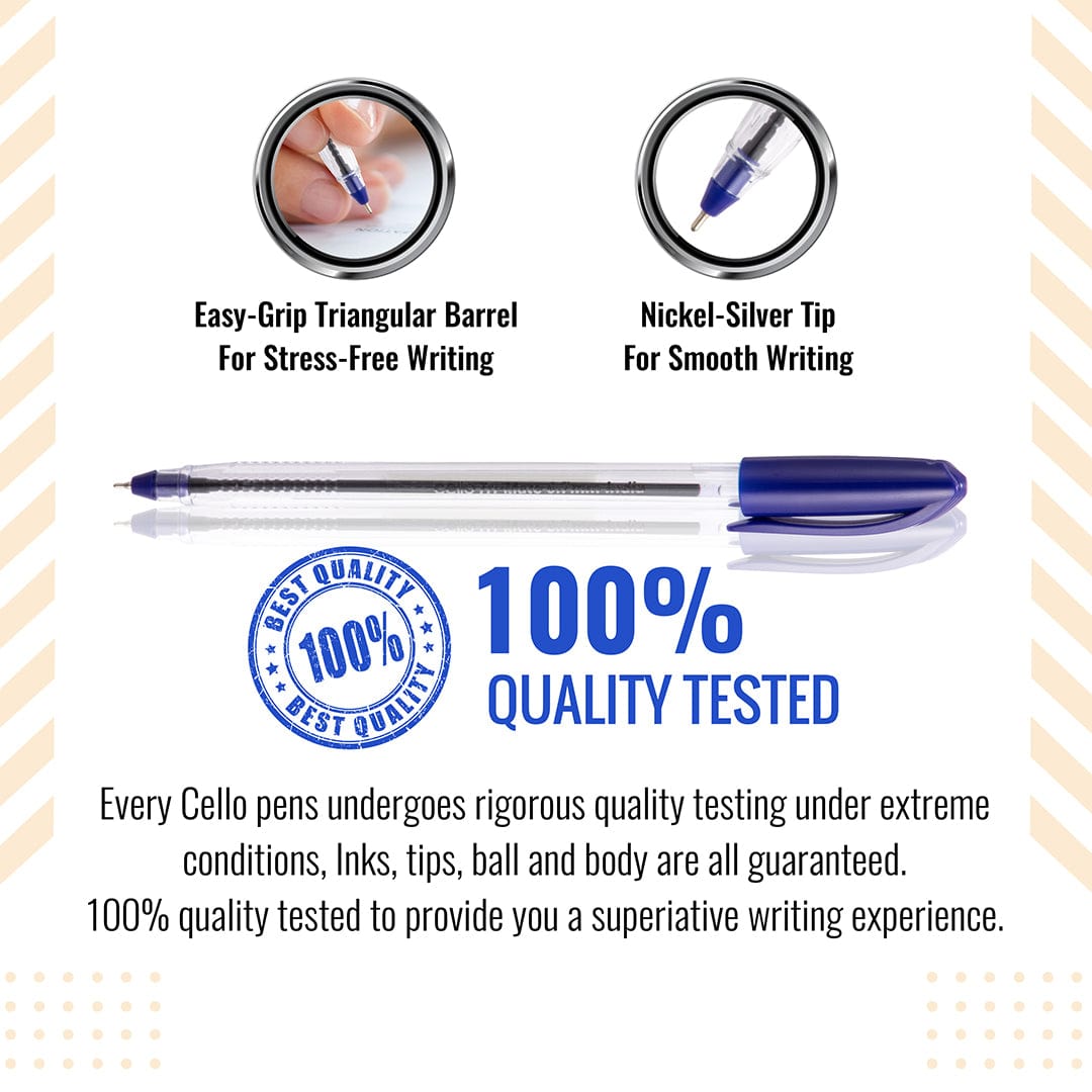 Cello Original Tri - Mate Triangular Barrel Ballpoint Pen, 1.0mm, Blue, Pack of 10 - Infinity Market