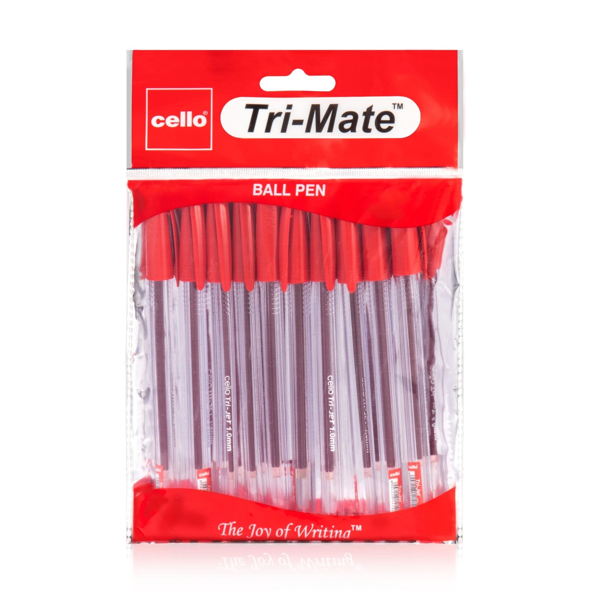 Cello Tri - Jet Ballpoint Pens Extra Grip Biros 1.0 mm, Red Pens, Pack Of 10 - Infinity Market