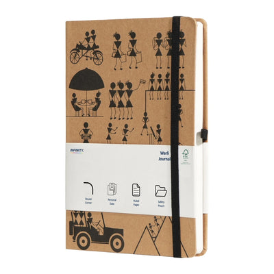Infinity A5 Warli Art Hardcover Executive Journal Notebook with Lined Pages, Pen Loop, Ribbon, Date Marks and Paper Pocket, Medium Hardback Journal, 224 Pages Note, Sustainably Sourced paper - Infinity Market