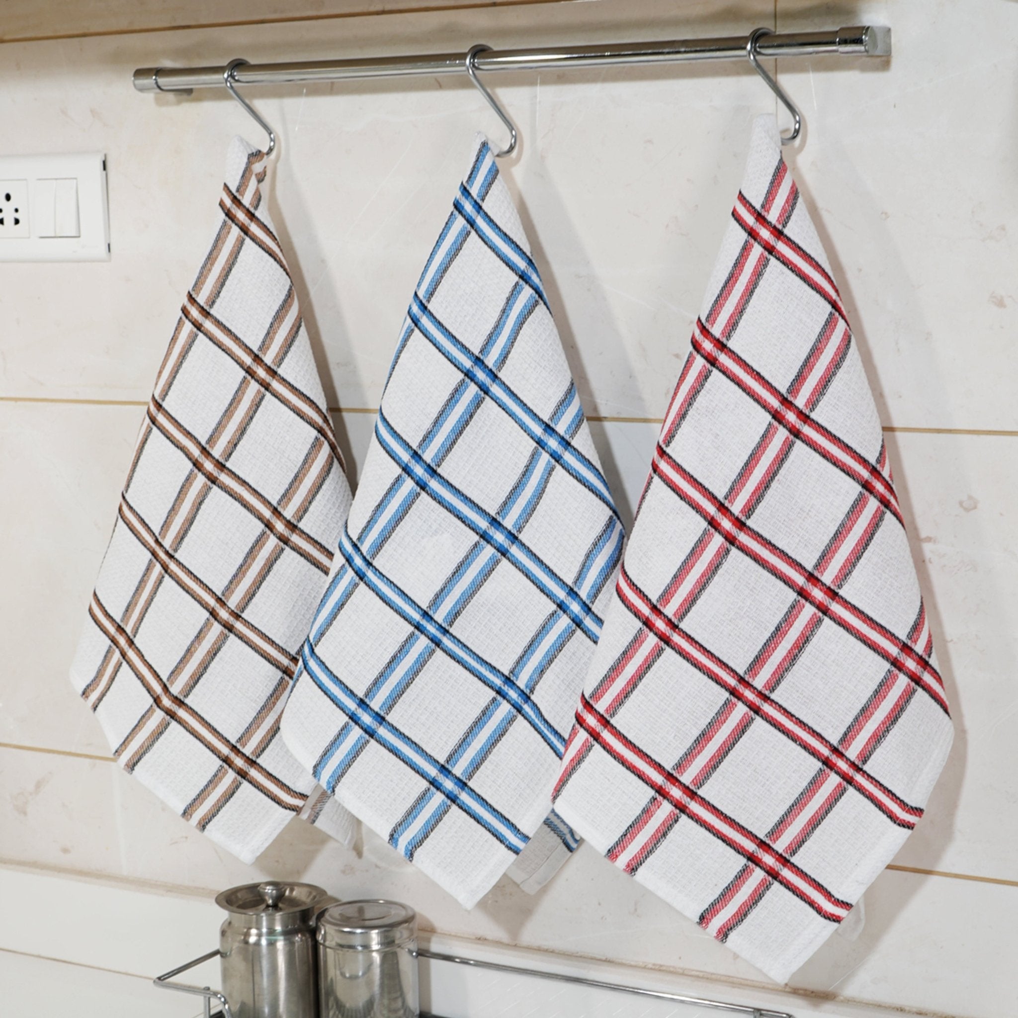 Infinity Drill Check Waffle Large Absorbent Cotton Kitchen Towels, Pack of 6 - Infinity Market
