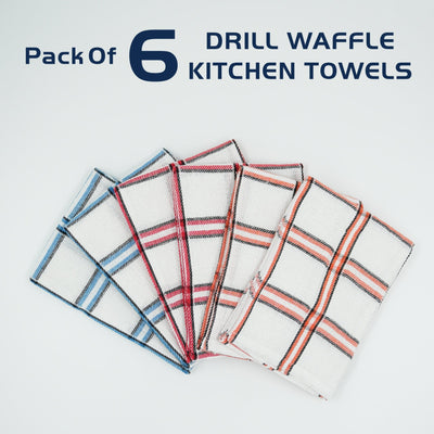 Infinity Drill Check Waffle Large Absorbent Cotton Kitchen Towels, Pack of 6 - Infinity Market