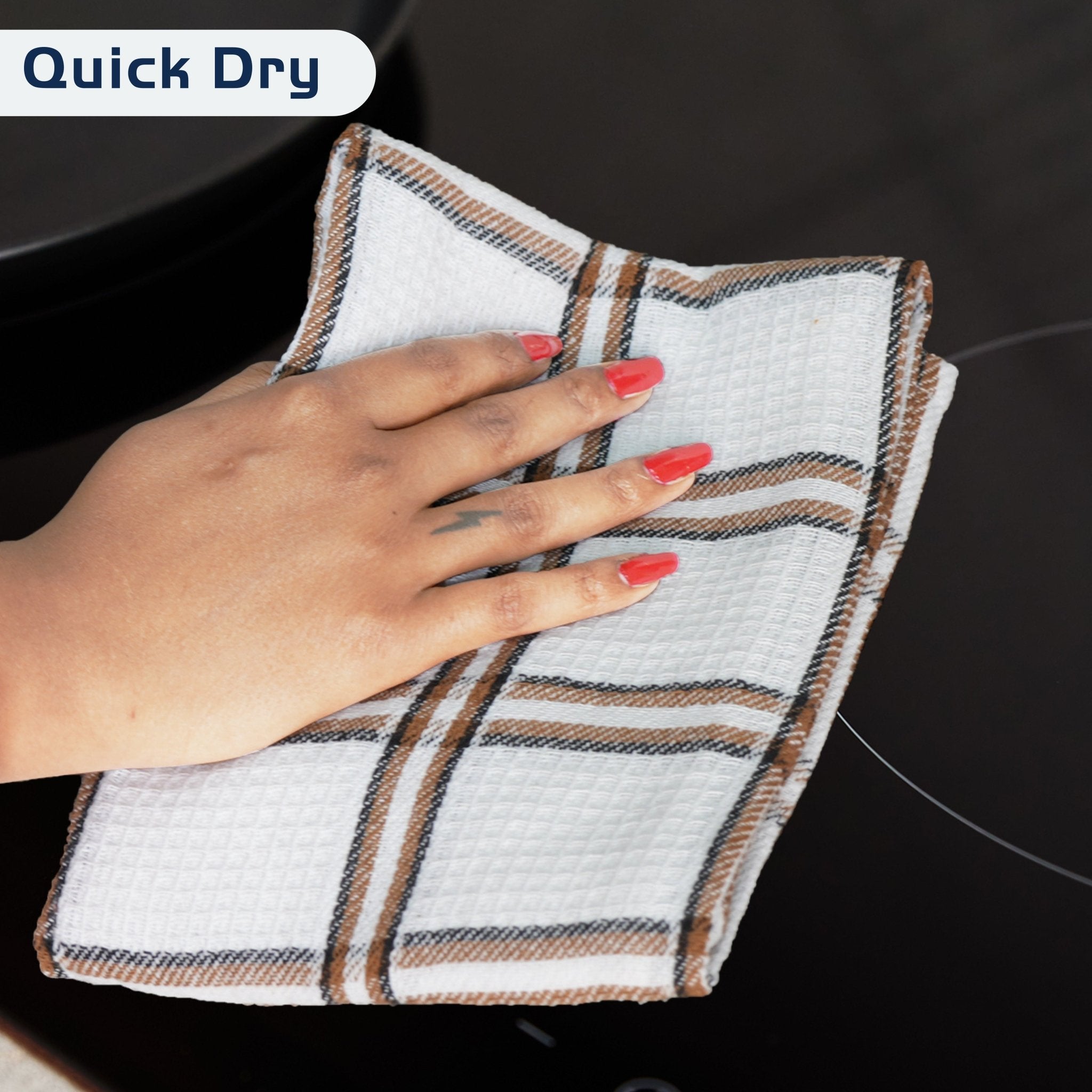 Infinity Drill Check Waffle Large Absorbent Cotton Kitchen Towels, Pack of 6 - Infinity Market