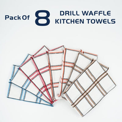 Infinity Drill Check Waffle Large Absorbent Cotton Kitchen Towels, Pack of 8 - Infinity Market