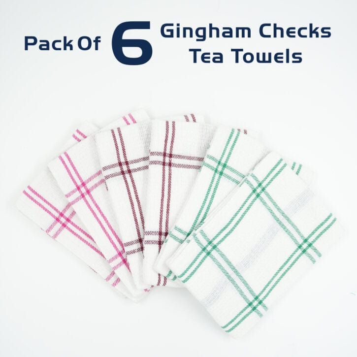 Infinity Gingham Check Large Absorbent Cotton Kitchen Towels, Pack of 6 - Infinity Market
