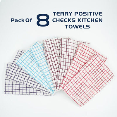 Infinity Terry Positive Large Absorbent Cotton Kitchen Towels, Pack of 8 - Infinity Market