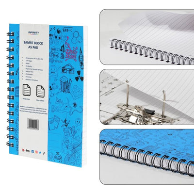 Infinity Lined Spiral Journal Notebook, Smart Block Notebook Wire Spiral Notebook, Durable Hardcover College Ruled Note Pad, 224 Pages Writing Pad, Notepads for Office Work (6, Blue)