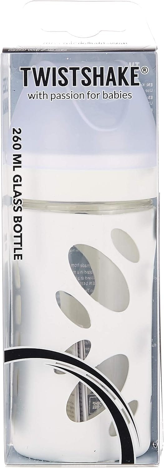 Twistshake Anti Colic Glass Baby Bottle, Infant Feeding Bottle, BPA Free, 260 ml, 2+ Months, White - Infinity Market